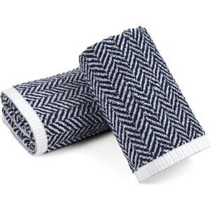 Cotton hand towels set of 2 soft absorbent striped bathroom kitchen guest